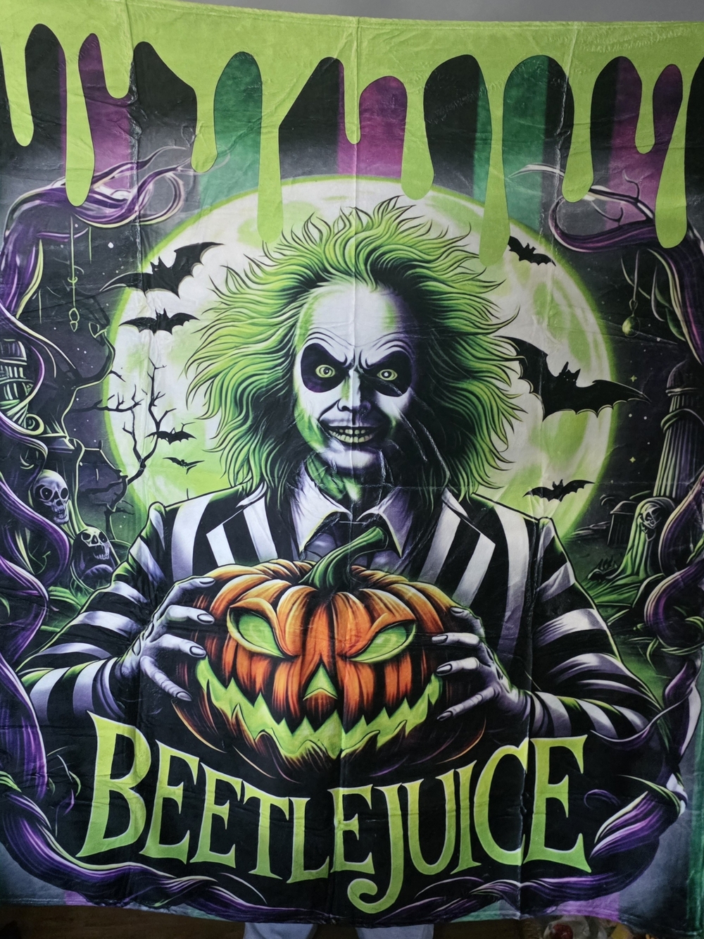 Beetlejuice Neon Green Throw Blanket- Movie-Inspired Home Wall Decor